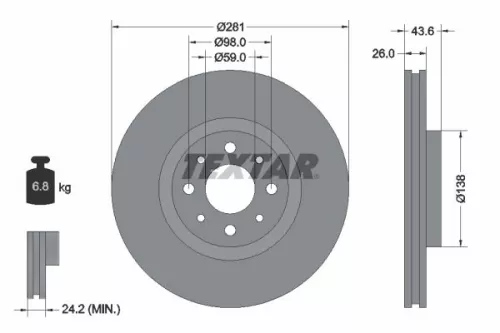 2x Textar Front Vented Brake Discs Pair For Alfa Romeo Chrysler Fiat Lancia Brav