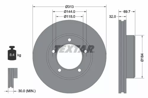 2x Textar Front Vented Brake Discs Pair For Baw Lexus Toyota Toyota (Faw) Land C