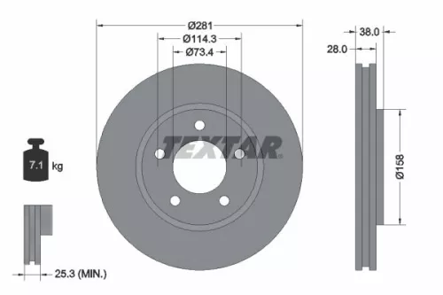2x Textar Front Vented Brake Discs Pair For Chrysler Dodge Caravan Grand Caravan