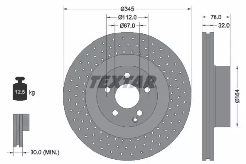 2x Textar Front Perforated Brake Discs Pair For Mercedes S-class