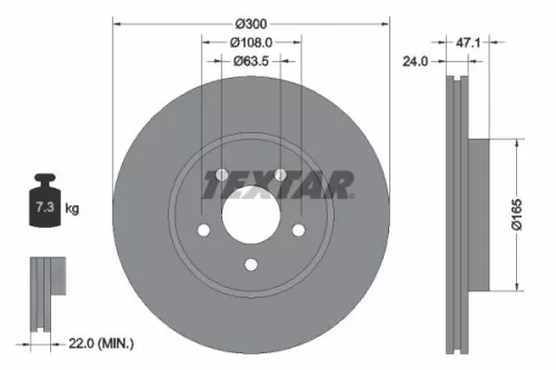 2x Textar Vented Brake Discs Pair