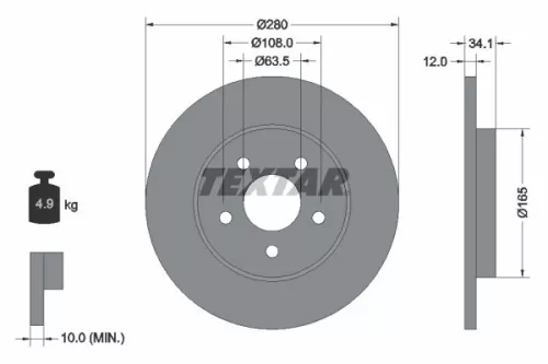 TEXTAR TEXTAR 92109703 2x Textar Rear Solid Brake Discs Pair For Ford Ford (Changan) Ford Australia Jag 