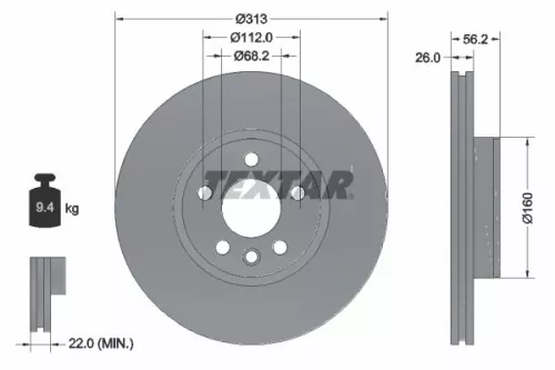 2x Textar Front Vented Brake Discs Pair For Ford Seat Vw Alhambra California Gal