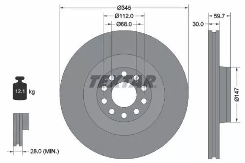 2x Textar Front Vented Brake Discs Pair For Audi A8