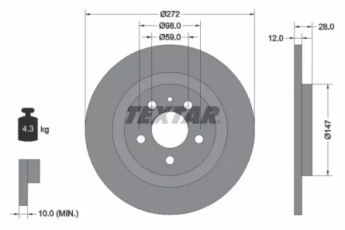 TEXTAR TEXTAR 92118203 2x Textar Rear Solid Brake Discs Pair For Citroën Fiat Lancia Peugeot 807 C8 Phe 