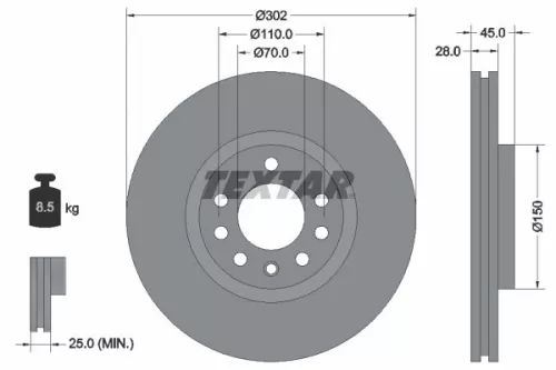 2x Textar Front Vented Brake Discs Pair For Cadillac Chevrolet Holden Opel Saab 