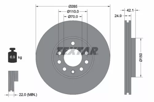 2x Textar Vented Brake Discs Pair