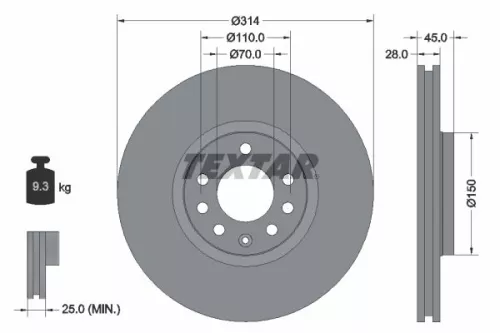 2x Textar Front Vented Brake Discs Pair For Cadillac Chevrolet Holden Opel Saab 