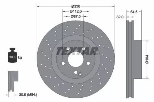 2x Textar Perforated Brake Discs Pair