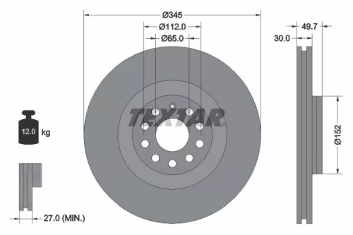 2x Textar Vented Brake Discs Pair