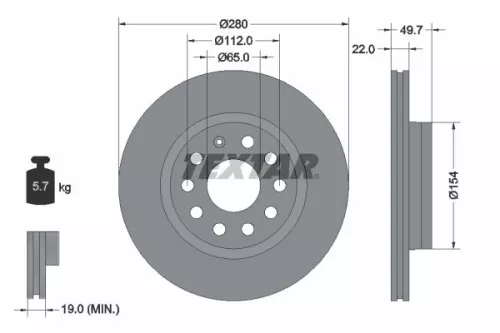 2x Textar Front Vented Brake Discs Pair For Audi Seat Skoda Skoda (Svw) Vw Vw (F