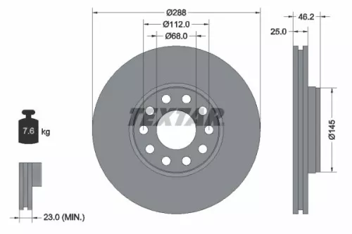 2x Textar Front Vented Brake Discs Pair For Skoda Vw Passat Superb