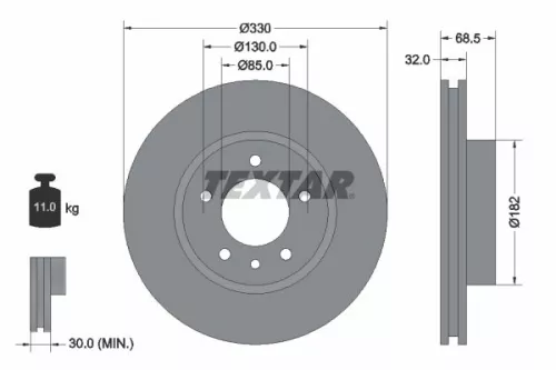 Textar Single Front Left Vented Brake Disc For Porsche Vw Cayenne Touareg          