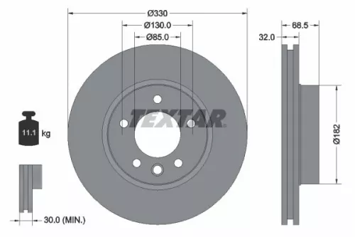 Textar Single Front Right Vented Brake Disc For Porsche Vw Cayenne Touareg         