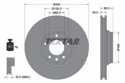 Textar Single Front Right Vented Brake Disc For Audi Porsche Vw Cayenne Q7 Touareg 