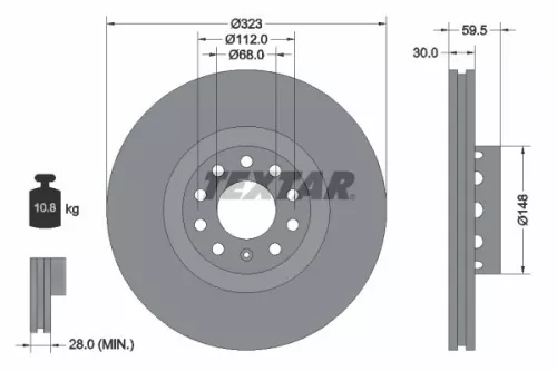 2x Textar Front Vented Brake Discs Pair For Vw Phaeton