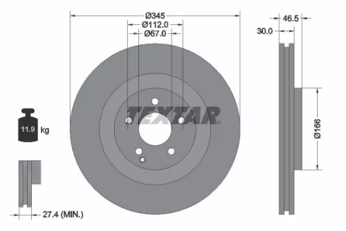 2x Textar Front Vented Brake Discs Pair For Mercedes C-class Clk