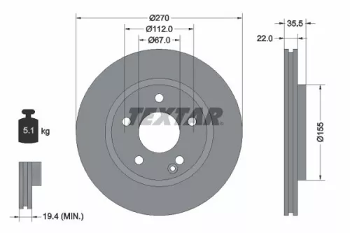 2x Textar Front Vented Brake Discs Pair For Mercedes Vaneo