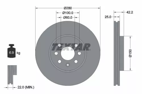 2x Textar Front Vented Brake Discs Pair For Chevrolet Holden Opel Vauxhall Combo