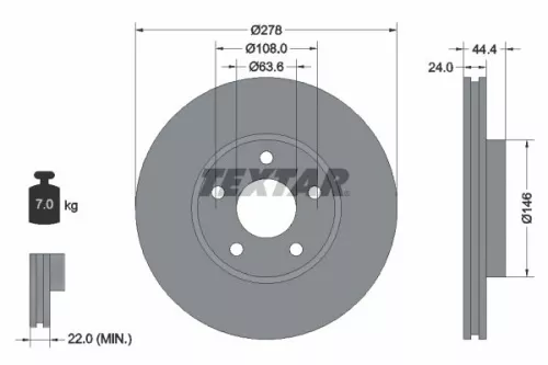 2x Textar Front Vented Brake Discs Pair For Ford Tourneo Connect Transit Connect