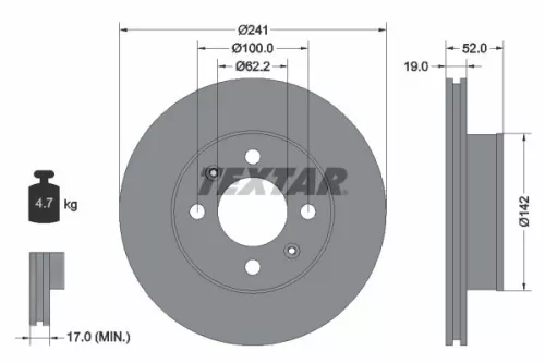 2x Textar Front Vented Brake Discs Pair For Dodge Hyundai Kia (Dyk) Accent Qianl