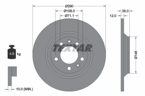 2x Textar Rear Solid Brake Discs Pair For Citroën Peugeot 407 407 Sw 508 508 Sw 