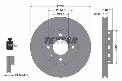 2x Textar Front Vented Brake Discs Pair For Kia Naza Carens Citra