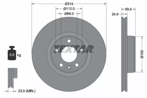2x Textar Front Vented Brake Discs Pair For Audi Audi (Faw) A6 A6l