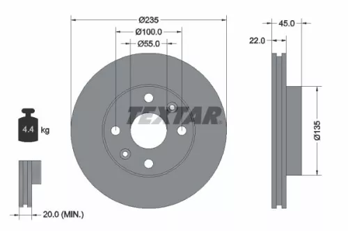 2x Textar Front Vented Brake Discs Pair For Kia Rio