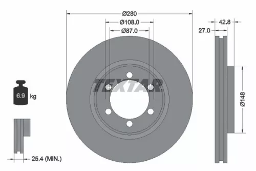 2x Textar Front Vented Brake Discs Pair For Hyundai Hyundai (Huatai) Terracan