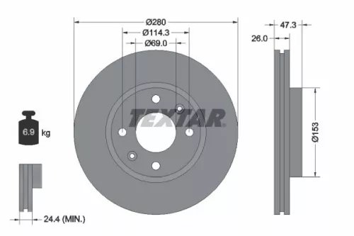 2x Textar Front Vented Brake Discs Pair For Hyundai Hyundai (Beijing) Kia Kia (D