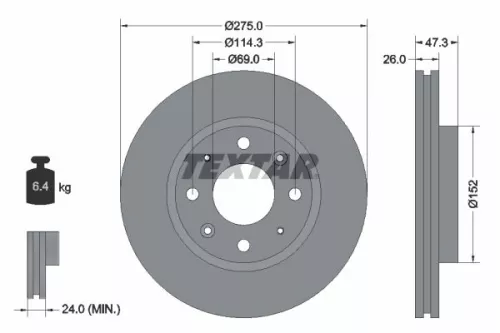 2x Textar Front Vented Brake Discs Pair For Horki (Dyk) Kia Kia (Dyk) 300e Cerat