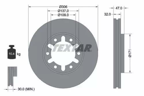 2x Textar Front Vented Brake Discs Pair For Nissan Patrol Gr