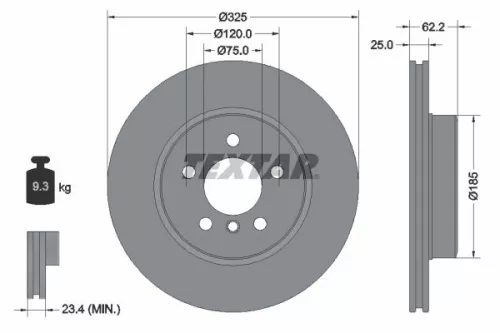 2x Textar Front Vented Brake Discs Pair For Bmw X3