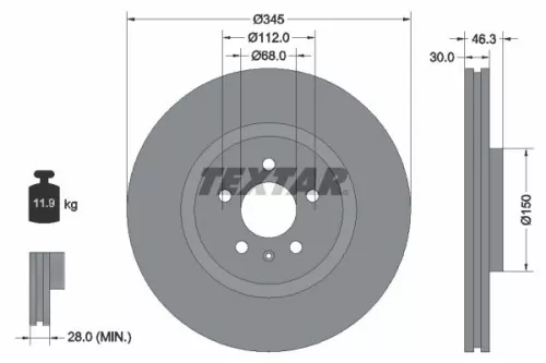 2x Textar Front Vented Brake Discs Pair For Audi A4