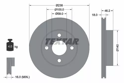 2x Textar Front Vented Brake Discs Pair For Nissan Cube Micra