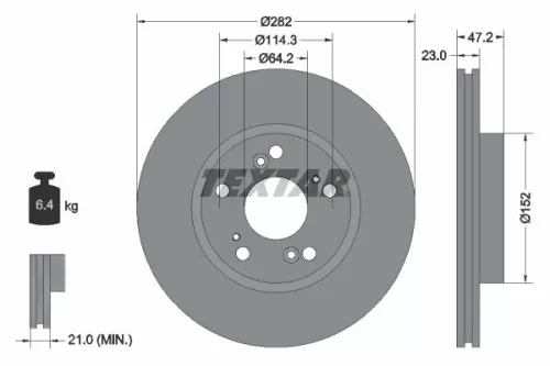 2x Textar Front Vented Brake Discs Pair For Acura Byd Honda Honda (Dongfeng) Civ