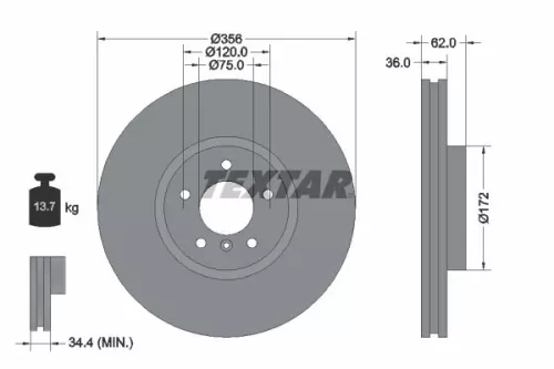 2x Textar Front Vented Brake Discs Pair For Bmw X5