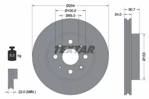 2x Textar Front Vented Brake Discs Pair For Kia Rio