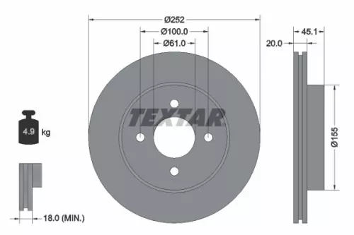 2x Textar Front Vented Brake Discs Pair For Nissan Almera