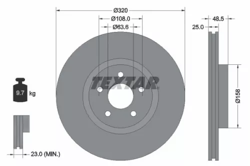 2x Textar Front Vented Brake Discs Pair For Ford Ford (Changan) Ford Australia V