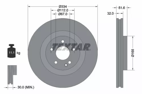 2x Textar Front Vented Brake Discs Pair For Mercedes Sl