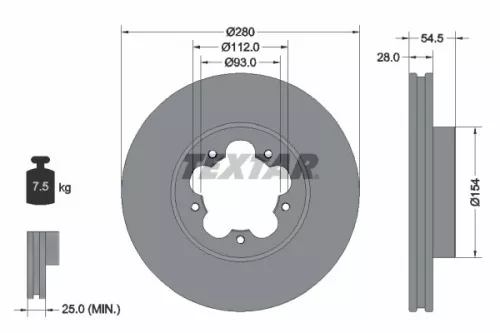 2x Textar Front Vented Brake Discs Pair For Ford Ford Australia Transit Transit 