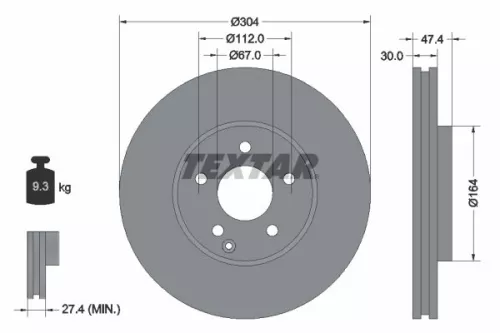 2x Textar Front Vented Brake Discs Pair For Mercedes E-class
