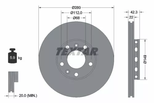 2x Textar Rear Vented Brake Discs Pair For Audi Vw A8 Phaeton