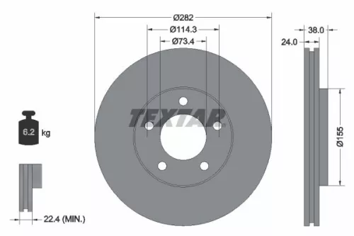 2x Textar Front Vented Brake Discs Pair For Chrysler Dodge Caravan Grand Caravan