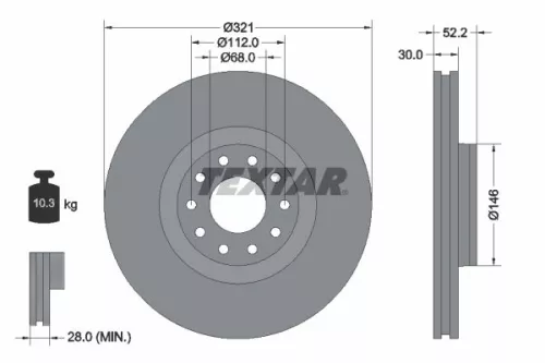 2x Textar Front Vented Brake Discs Pair For Audi A6