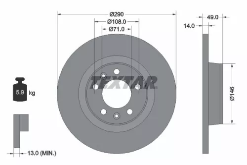 2x Textar Rear Solid Brake Discs Pair For Citroën Fiat Peugeot Toyota Expert Exp