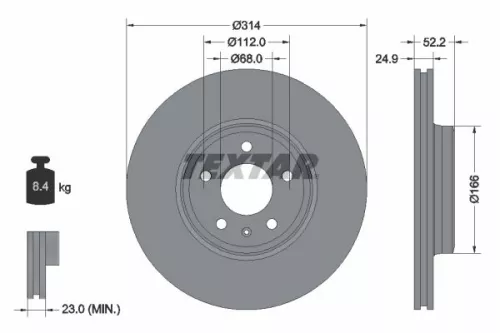 2x Textar Front Vented Brake Discs Pair For Audi A4 A4 Allroad A5