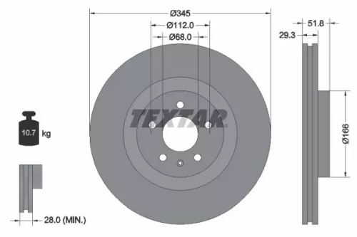 2x Textar Front Vented Brake Discs Pair For Audi A4 A5 Q5